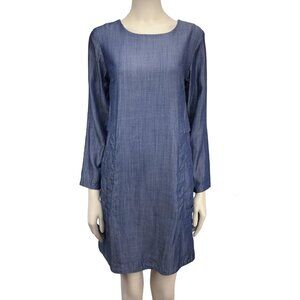 JENNIFER GLASGOW Designer Chambray Office Shift Long sleeves Blue Dress sz XS S